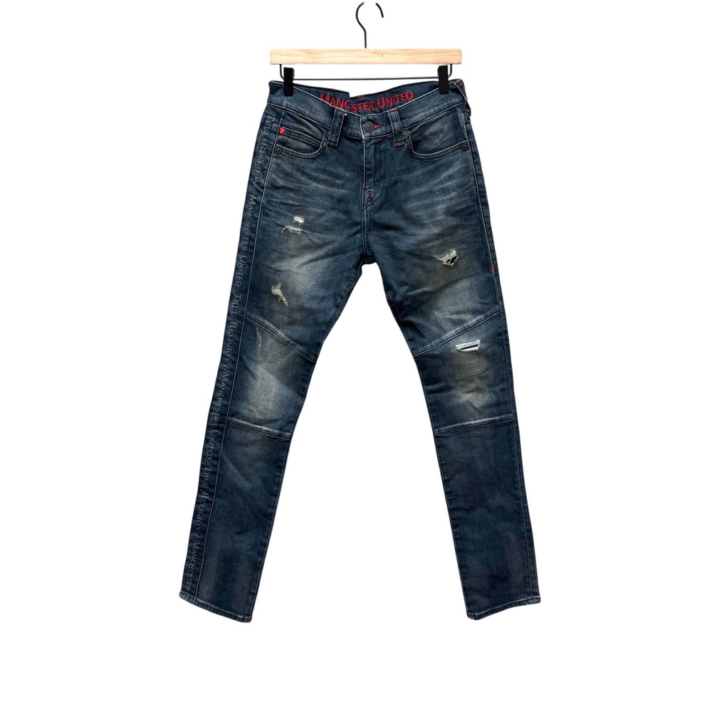 True Religion Manchester United‎ Distressed Slim Moto Jeans Dark Wash Mens 30